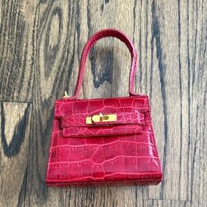 Francesco Romani Red Crocodile Print Top-Handle Bag with Gold Hardware